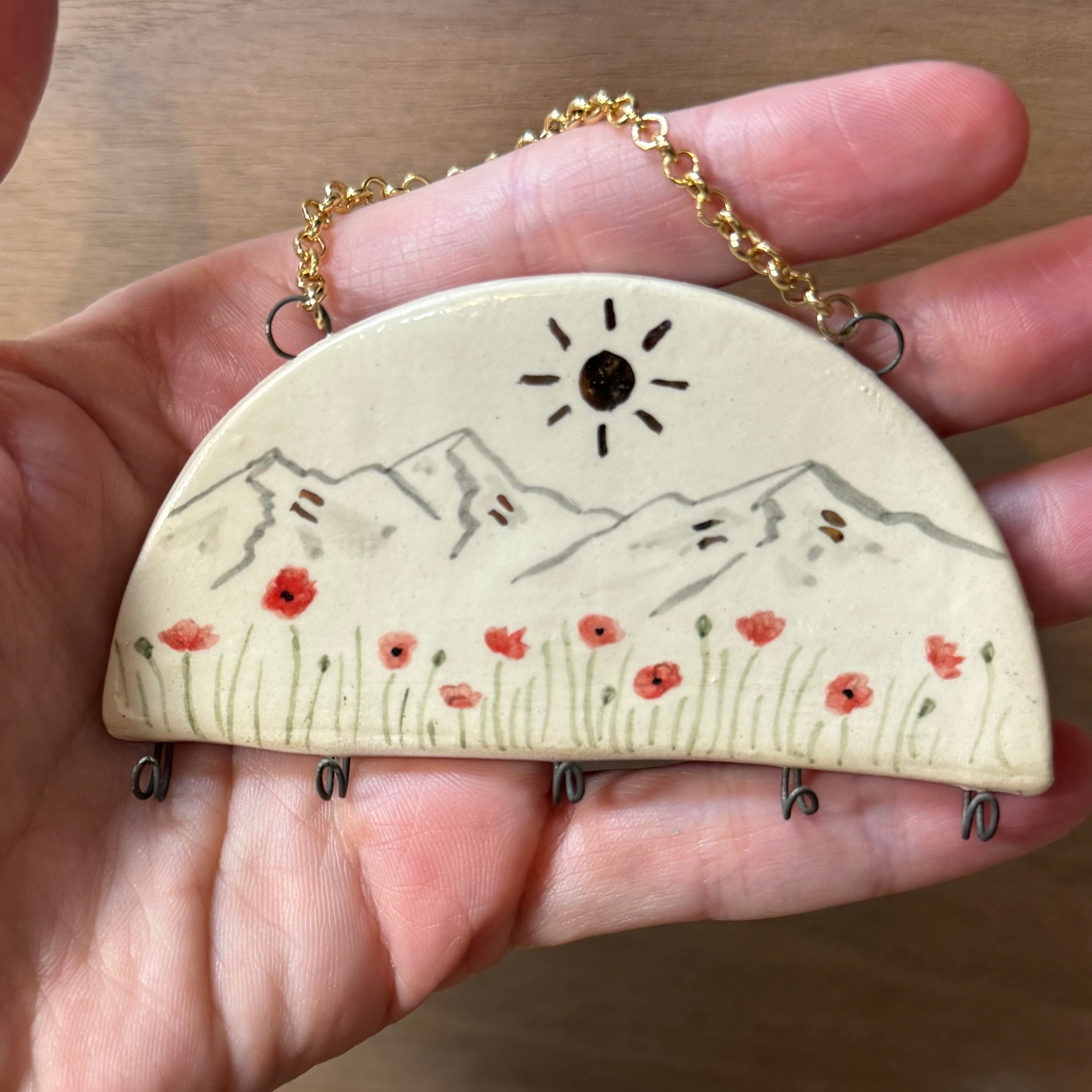 Ceramic Poppy Flowers Jewelry Holder